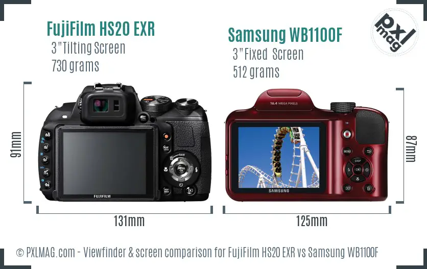 FujiFilm HS20 EXR vs Samsung WB1100F Screen and Viewfinder comparison