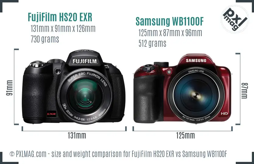 FujiFilm HS20 EXR vs Samsung WB1100F size comparison