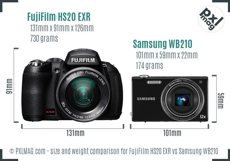 FujiFilm HS20 EXR vs Samsung WB210 size comparison