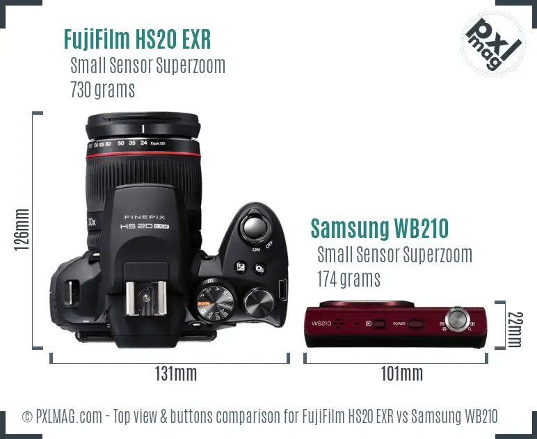 FujiFilm HS20 EXR vs Samsung WB210 top view buttons comparison