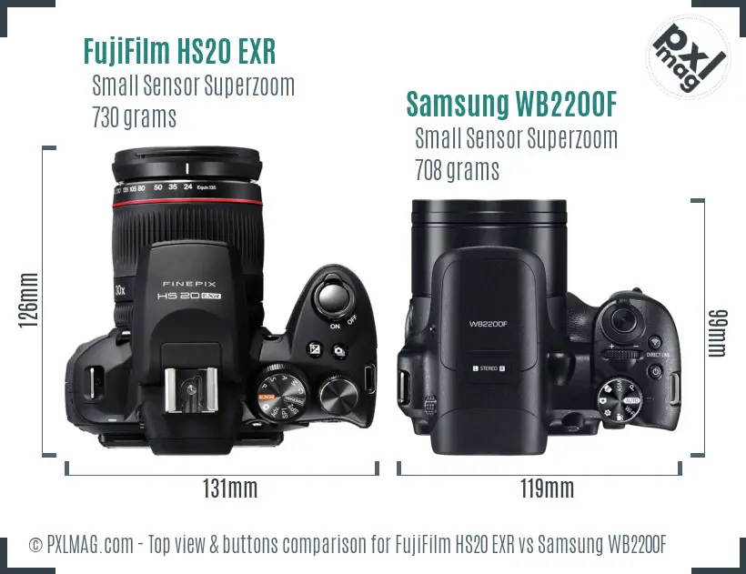 FujiFilm HS20 EXR vs Samsung WB2200F top view buttons comparison
