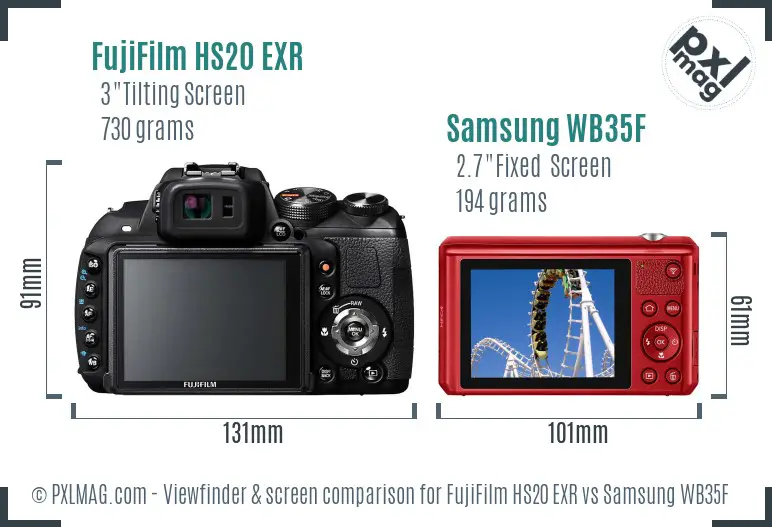 FujiFilm HS20 EXR vs Samsung WB35F Screen and Viewfinder comparison