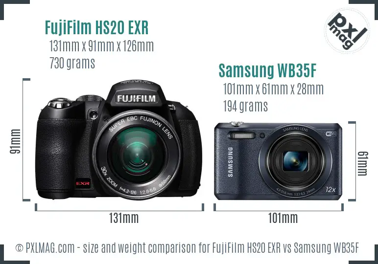 FujiFilm HS20 EXR vs Samsung WB35F size comparison