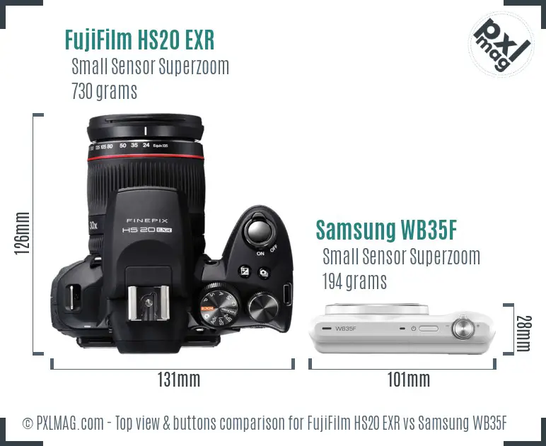 FujiFilm HS20 EXR vs Samsung WB35F top view buttons comparison