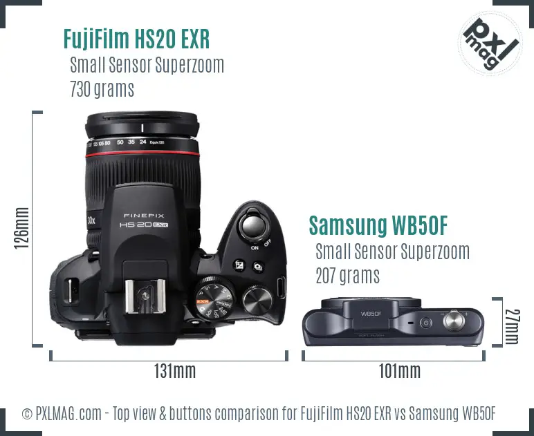 FujiFilm HS20 EXR vs Samsung WB50F top view buttons comparison