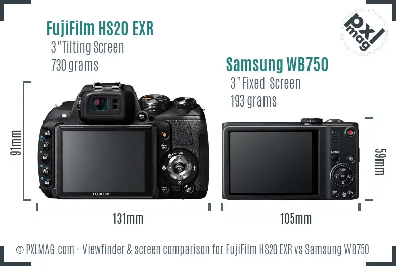 FujiFilm HS20 EXR vs Samsung WB750 Screen and Viewfinder comparison