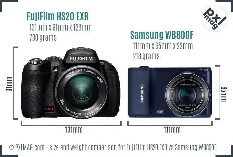 FujiFilm HS20 EXR vs Samsung WB800F size comparison FujiFilm HS20 EXR vs Samsung WB800F size comparison
