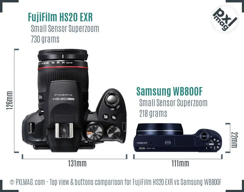 FujiFilm HS20 EXR vs Samsung WB800F top view buttons comparison FujiFilm HS20 EXR vs Samsung WB800F top view buttons comparison