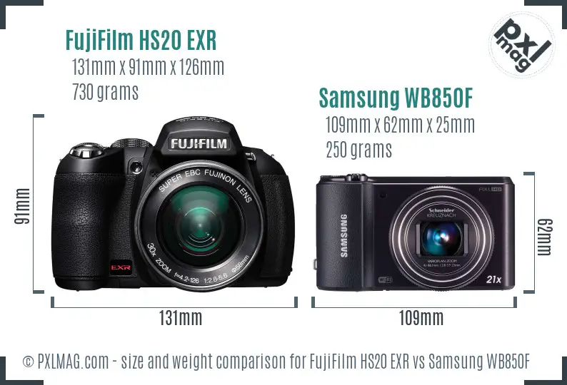 FujiFilm HS20 EXR vs Samsung WB850F size comparison