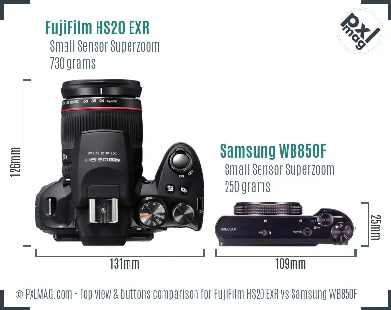 FujiFilm HS20 EXR vs Samsung WB850F top view buttons comparison
