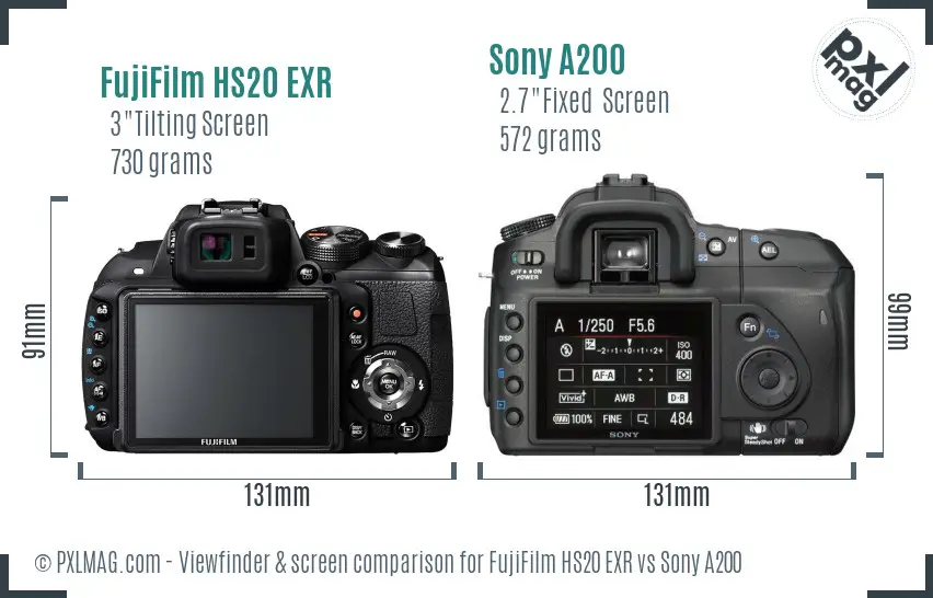 FujiFilm HS20 EXR vs Sony A200 Screen and Viewfinder comparison