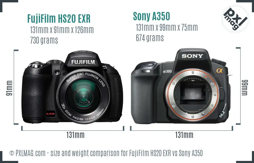 FujiFilm HS20 EXR vs Sony A350 size comparison FujiFilm HS20 EXR vs Sony A350 size comparison