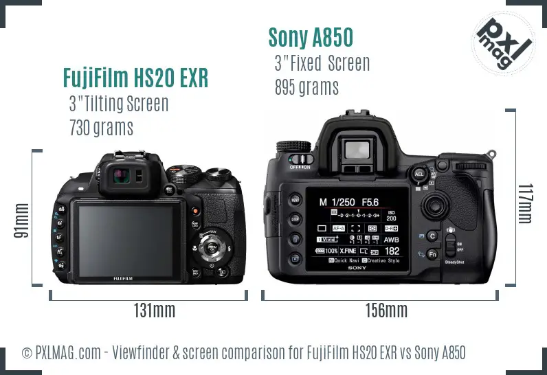 FujiFilm HS20 EXR vs Sony A850 Screen and Viewfinder comparison FujiFilm HS20 EXR vs Sony A850 Screen and Viewfinder comparison