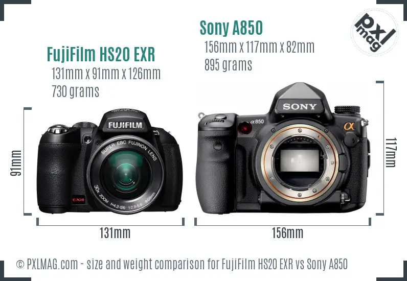 FujiFilm HS20 EXR vs Sony A850 size comparison FujiFilm HS20 EXR vs Sony A850 size comparison