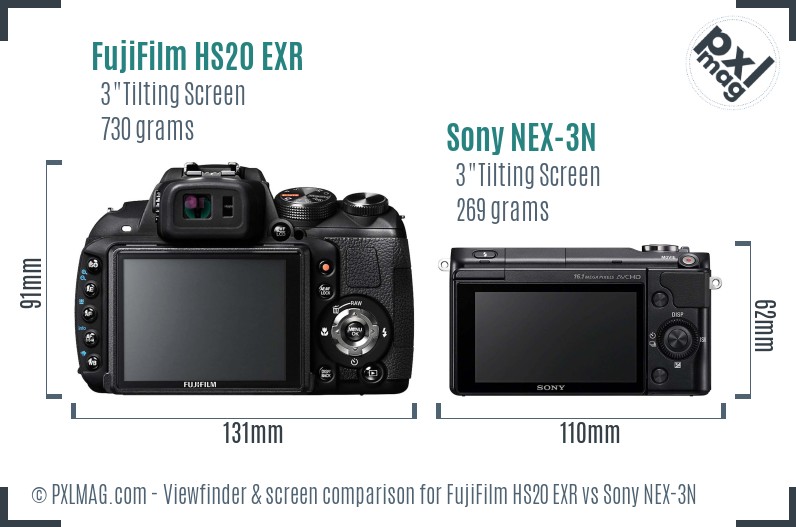 FujiFilm HS20 EXR vs Sony NEX-3N Screen and Viewfinder comparison