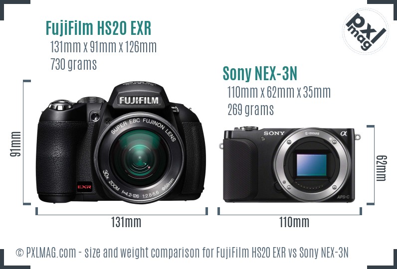 FujiFilm HS20 EXR vs Sony NEX-3N size comparison