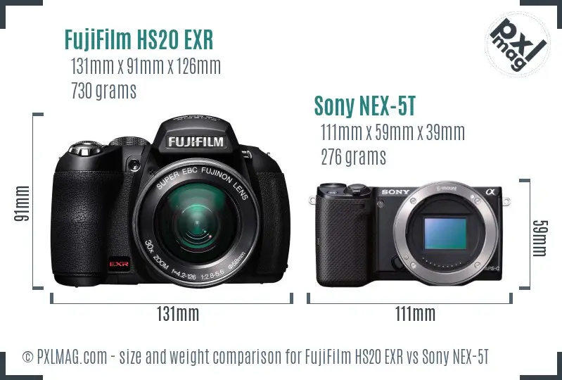 FujiFilm HS20 EXR vs Sony NEX-5T size comparison
