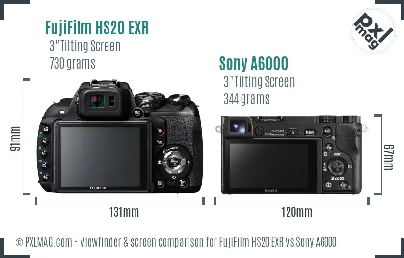 FujiFilm HS20 EXR vs Sony A6000 Screen and Viewfinder comparison