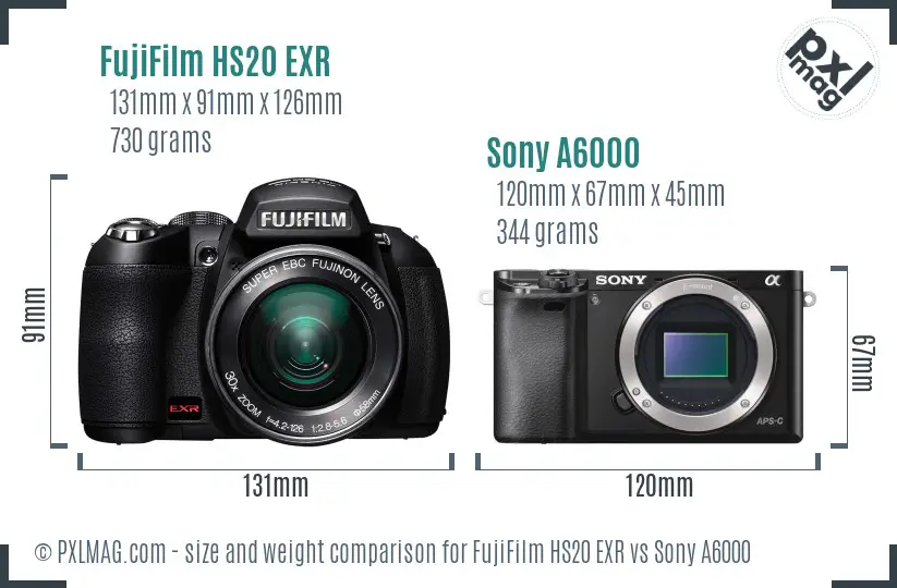 FujiFilm HS20 EXR vs Sony A6000 size comparison