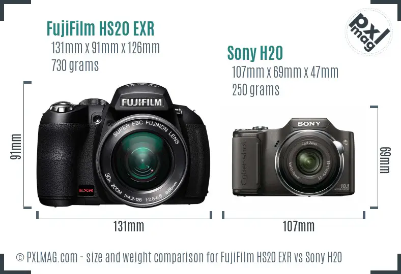 FujiFilm HS20 EXR vs Sony H20 size comparison