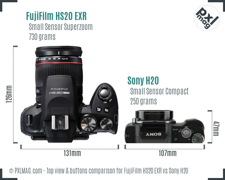 FujiFilm HS20 EXR vs Sony H20 top view buttons comparison
