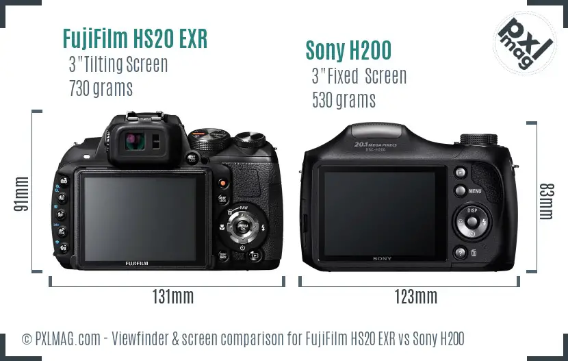 FujiFilm HS20 EXR vs Sony H200 Screen and Viewfinder comparison