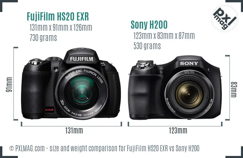 FujiFilm HS20 EXR vs Sony H200 size comparison