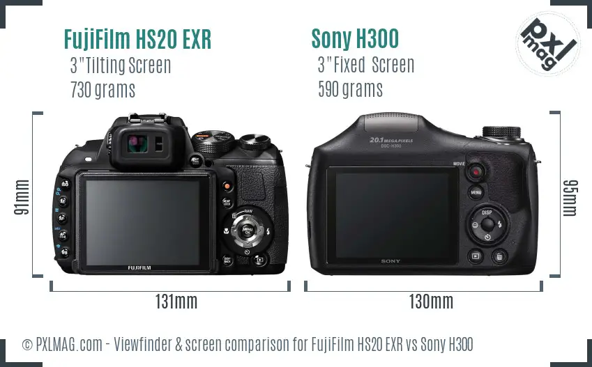 FujiFilm HS20 EXR vs Sony H300 Screen and Viewfinder comparison