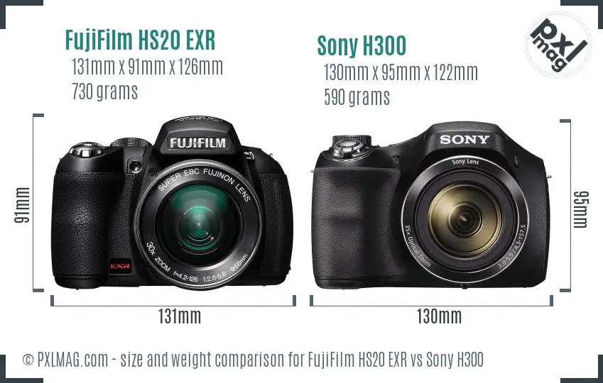 FujiFilm HS20 EXR vs Sony H300 size comparison