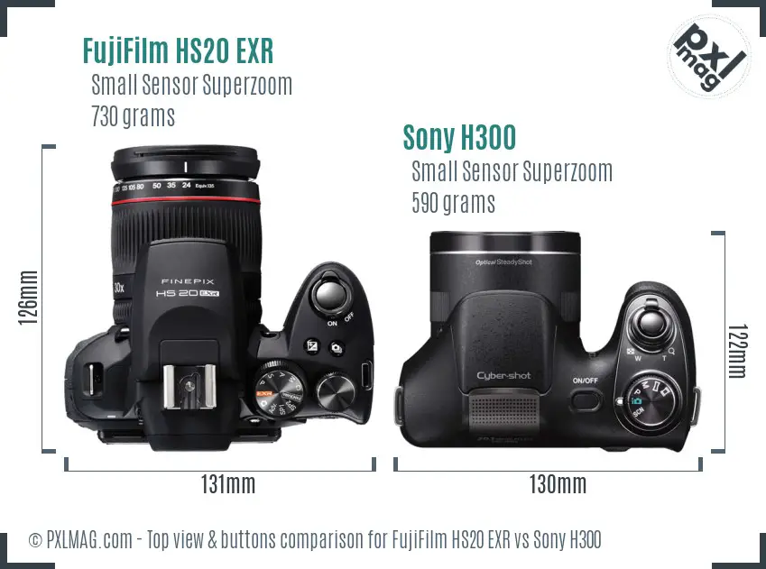 FujiFilm HS20 EXR vs Sony H300 top view buttons comparison