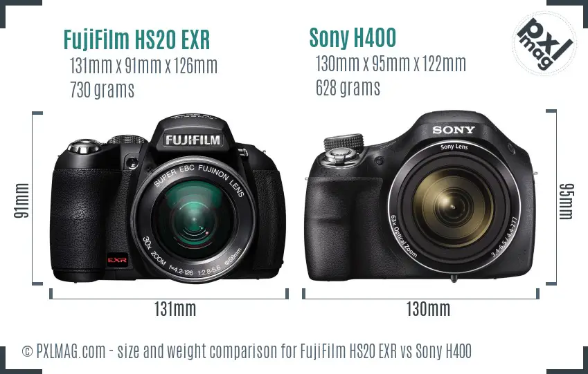FujiFilm HS20 EXR vs Sony H400 size comparison FujiFilm HS20 EXR vs Sony H400 size comparison