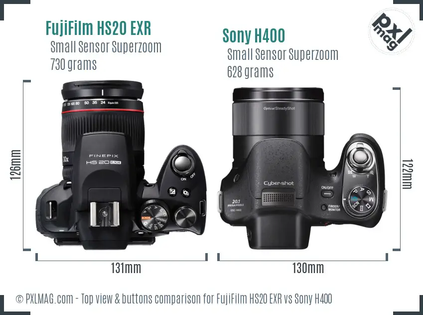 FujiFilm HS20 EXR vs Sony H400 top view buttons comparison FujiFilm HS20 EXR vs Sony H400 top view buttons comparison