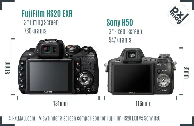 FujiFilm HS20 EXR vs Sony H50 Screen and Viewfinder comparison