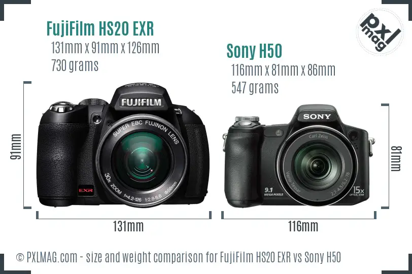 FujiFilm HS20 EXR vs Sony H50 size comparison