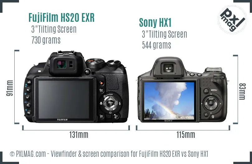 FujiFilm HS20 EXR vs Sony HX1 Screen and Viewfinder comparison