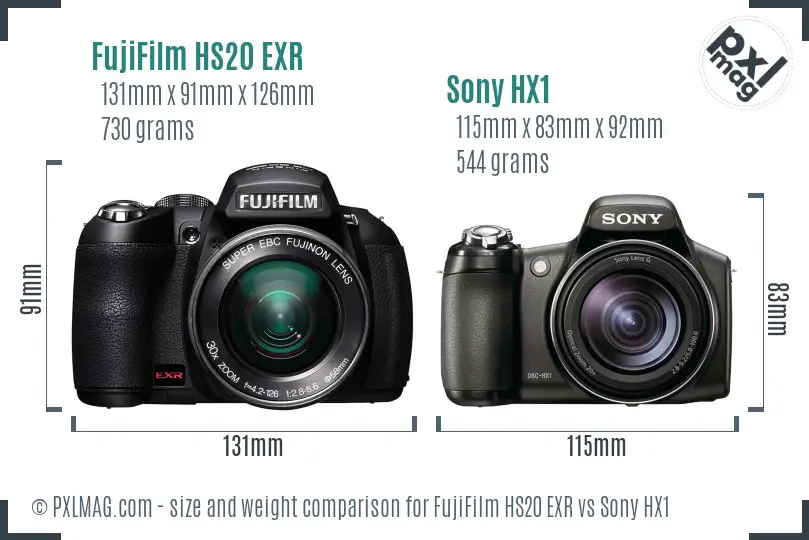 FujiFilm HS20 EXR vs Sony HX1 size comparison