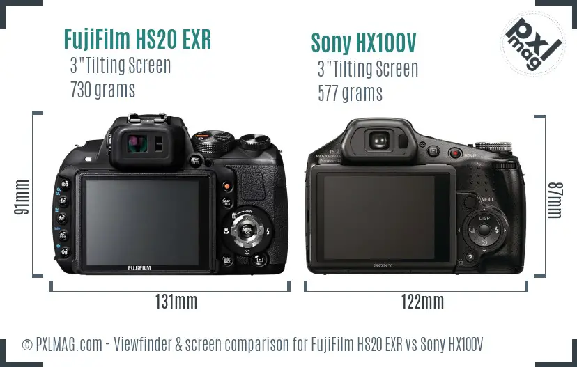 FujiFilm HS20 EXR vs Sony HX100V Screen and Viewfinder comparison