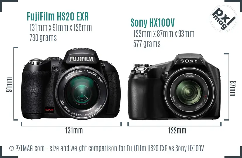 FujiFilm HS20 EXR vs Sony HX100V size comparison