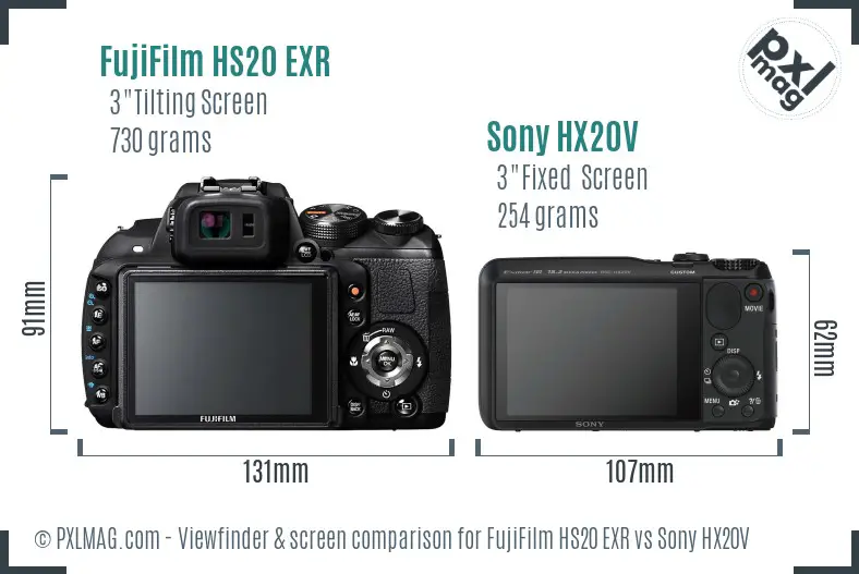 FujiFilm HS20 EXR vs Sony HX20V Screen and Viewfinder comparison