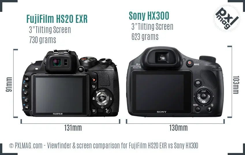 FujiFilm HS20 EXR vs Sony HX300 Screen and Viewfinder comparison
