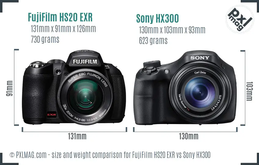 FujiFilm HS20 EXR vs Sony HX300 size comparison