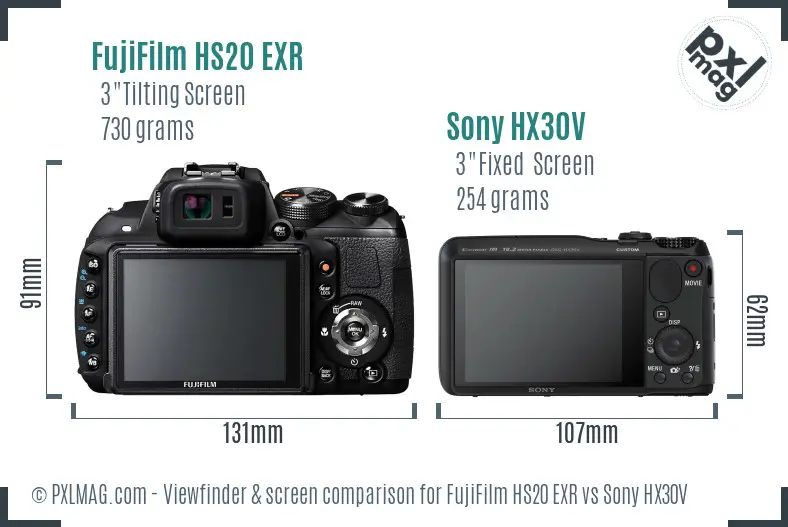 FujiFilm HS20 EXR vs Sony HX30V Screen and Viewfinder comparison