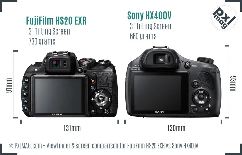 FujiFilm HS20 EXR vs Sony HX400V Screen and Viewfinder comparison