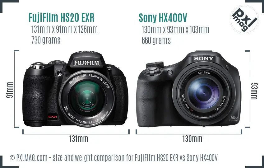 FujiFilm HS20 EXR vs Sony HX400V size comparison