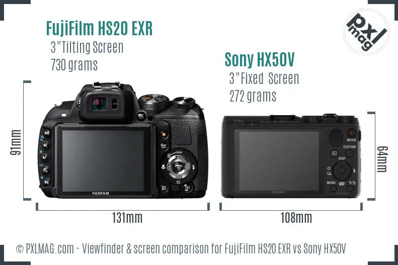 FujiFilm HS20 EXR vs Sony HX50V Screen and Viewfinder comparison FujiFilm HS20 EXR vs Sony HX50V Screen and Viewfinder comparison