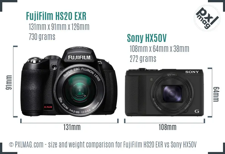 FujiFilm HS20 EXR vs Sony HX50V size comparison FujiFilm HS20 EXR vs Sony HX50V size comparison
