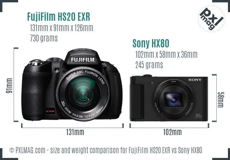 FujiFilm HS20 EXR vs Sony HX80 size comparison FujiFilm HS20 EXR vs Sony HX80 size comparison