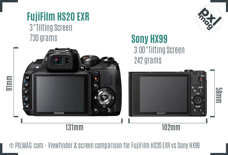 FujiFilm HS20 EXR vs Sony HX99 Screen and Viewfinder comparison