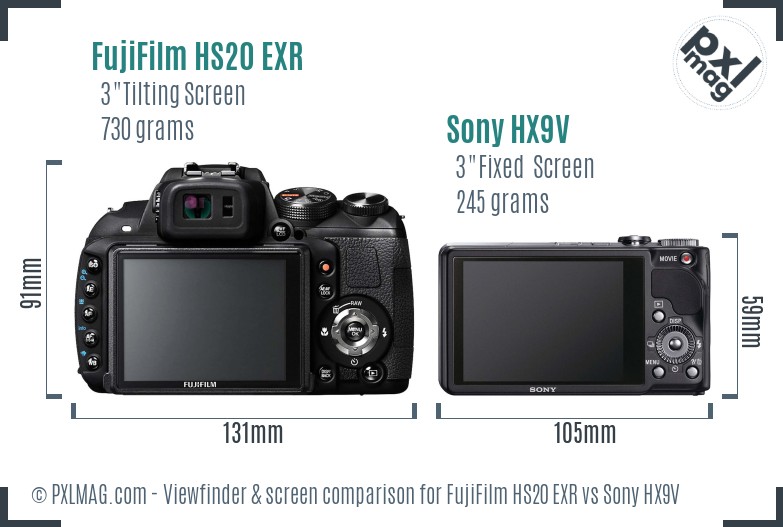 FujiFilm HS20 EXR vs Sony HX9V Screen and Viewfinder comparison