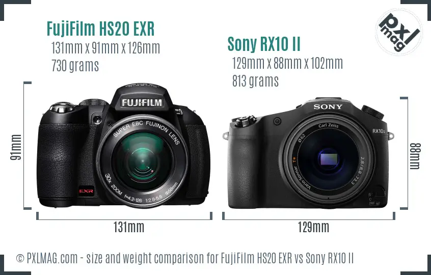 FujiFilm HS20 EXR vs Sony RX10 II size comparison FujiFilm HS20 EXR vs Sony RX10 II size comparison